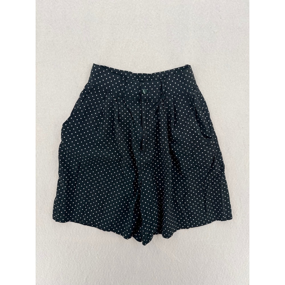 Vintage Britland Polka Dot High Waisted Shorts Dark‎ Green Pleated Size 7 USA